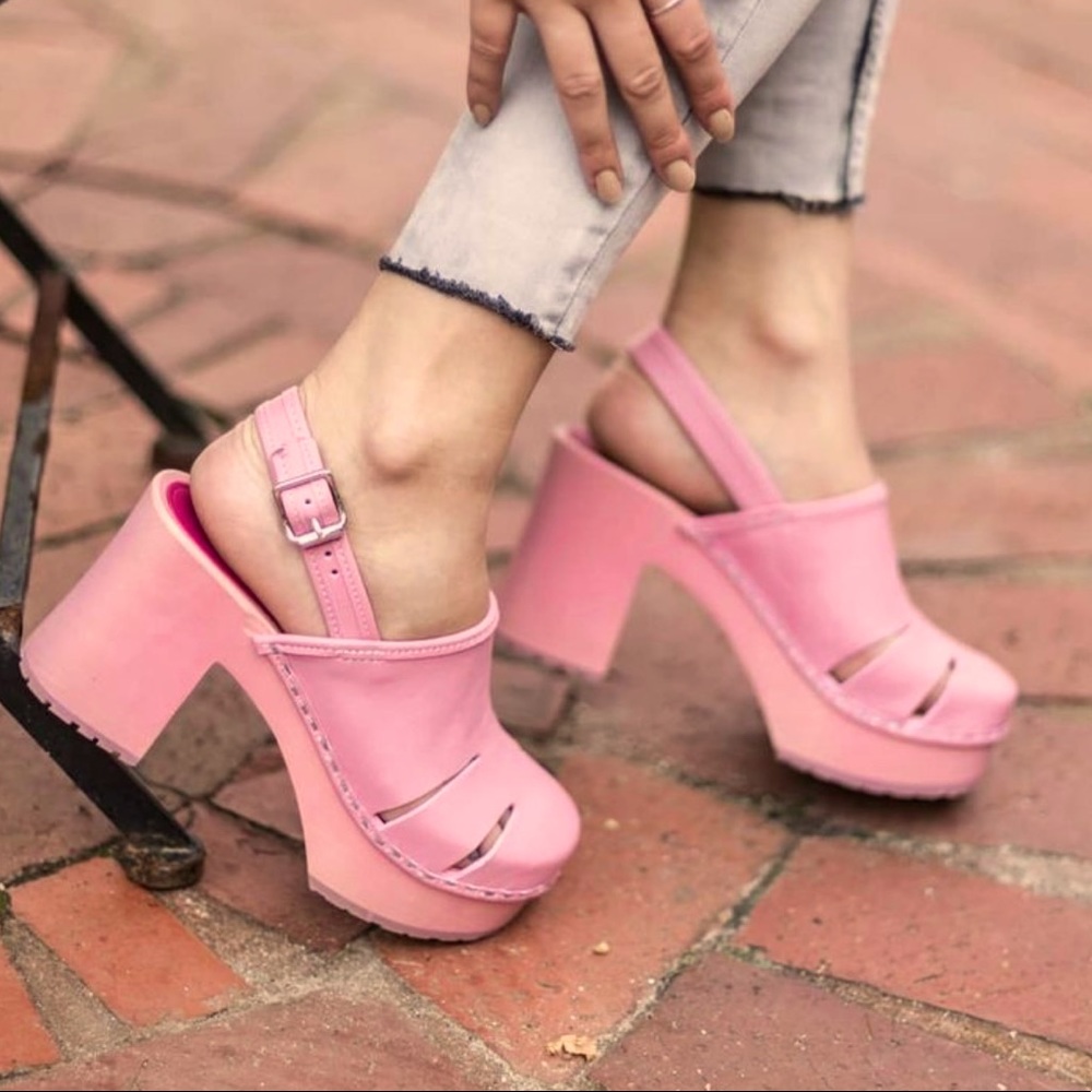 Swedish Hasbeens pink on pink slingback platform clogs RARE